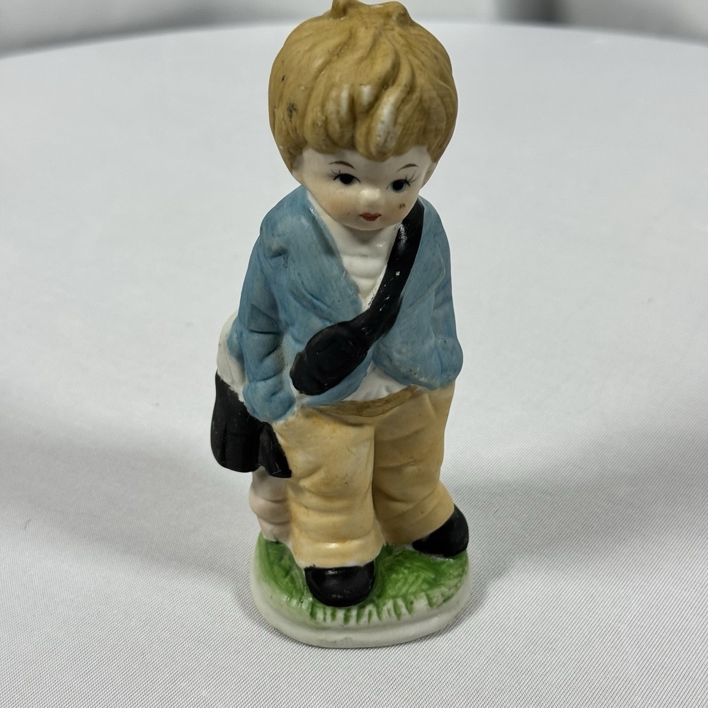 Hummel Figurine Boy‎ with Bag Hand-Painted Porcelain Statue